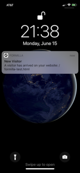 Real-time visitor alert push notification iPhone device
