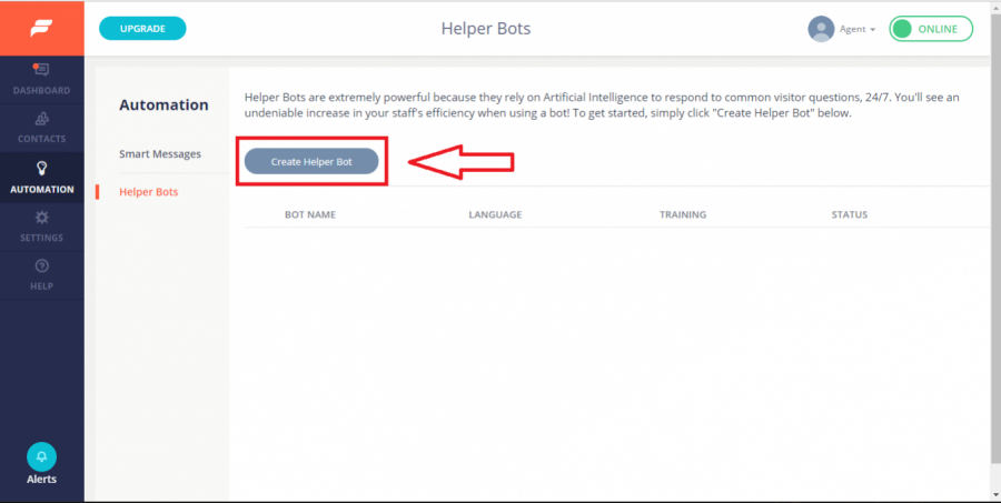 Create Helper Bot Landing Page