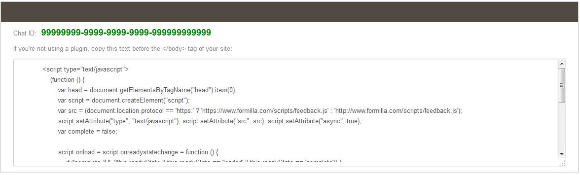 Formilla live chat code snippet