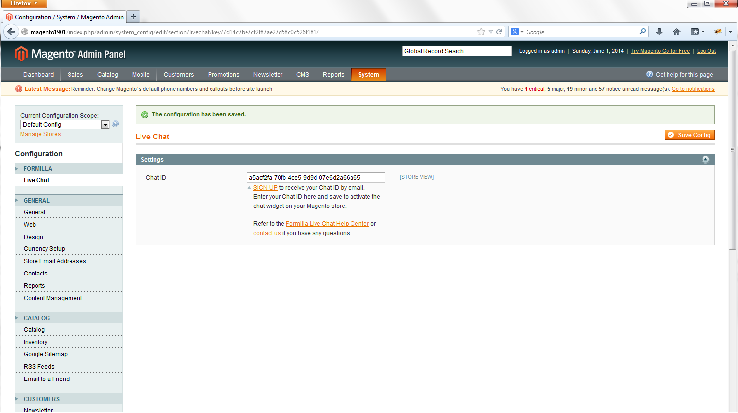 Magento live chat save chat id