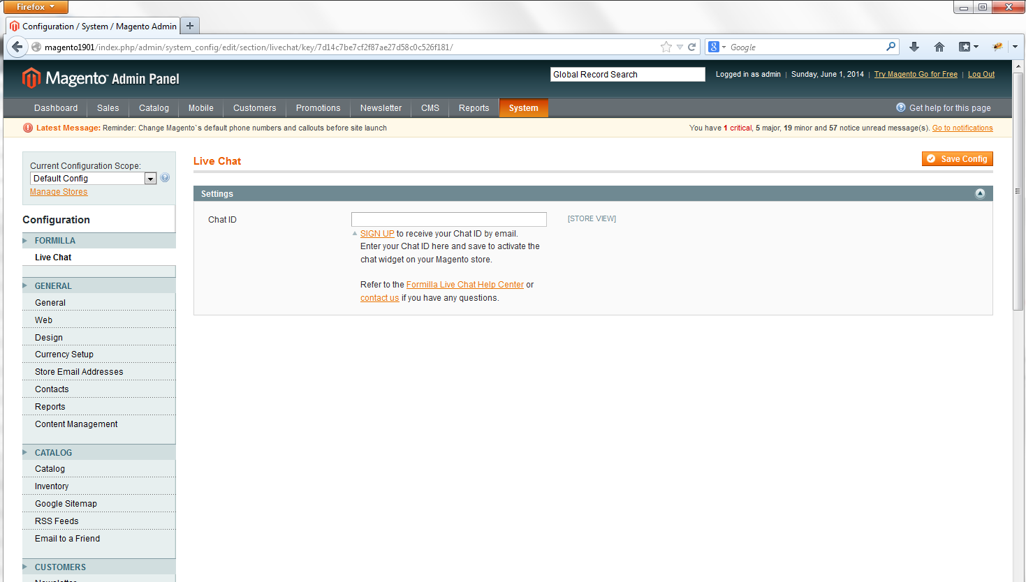 Magento live chat system configuration